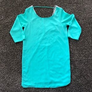 Turquoise Mini Dress. Backless Lace